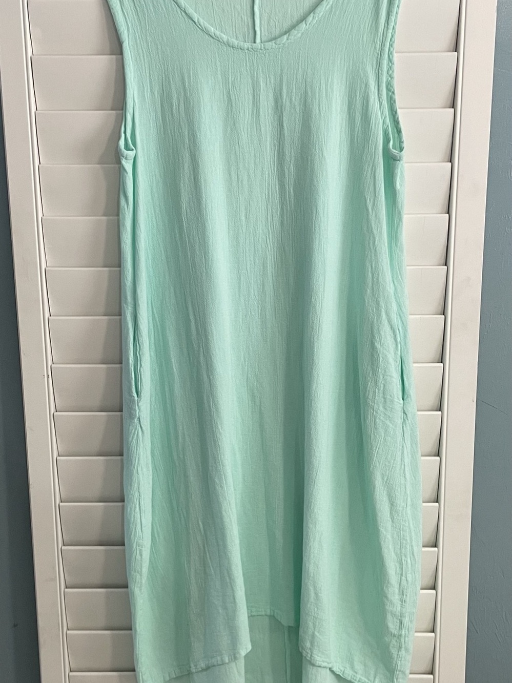 Cottonways Mint Green Crinkle Cotton Gauze Sleeveless High-Low Dress Size 2 L/XL